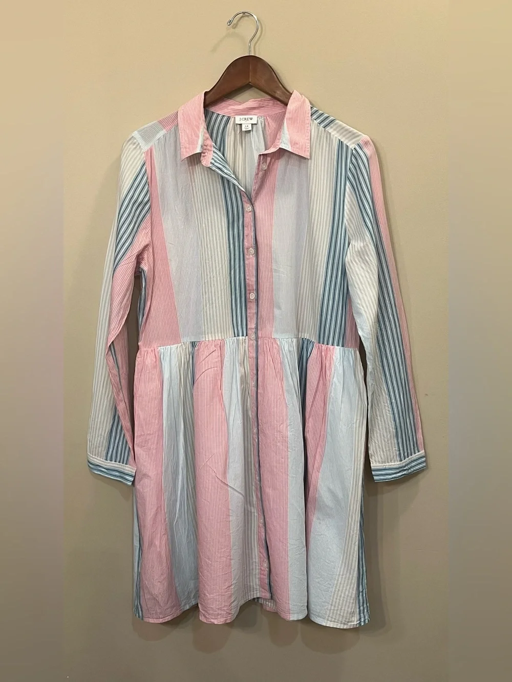 J Crew striped cotton mini dress relaxed fit long sleeve medium 14
